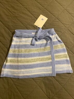 Sabo Skirt Light Blue, Green & White Striped Knit Wrap Mini US size M